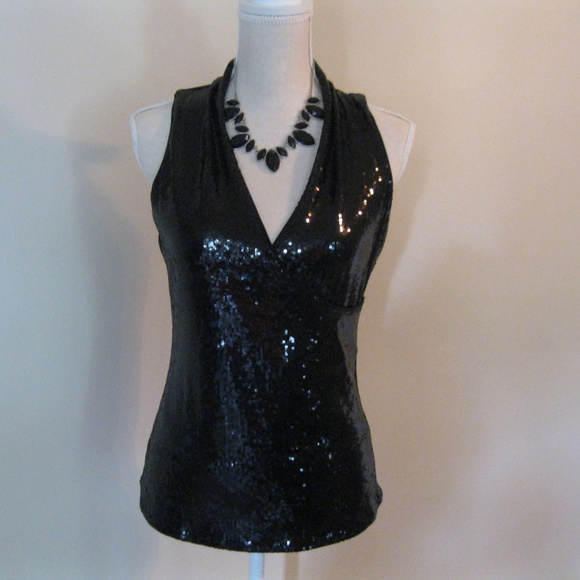 White House Black Market Tops - WHBM Sequined Surplice Halter Evening Top NWT